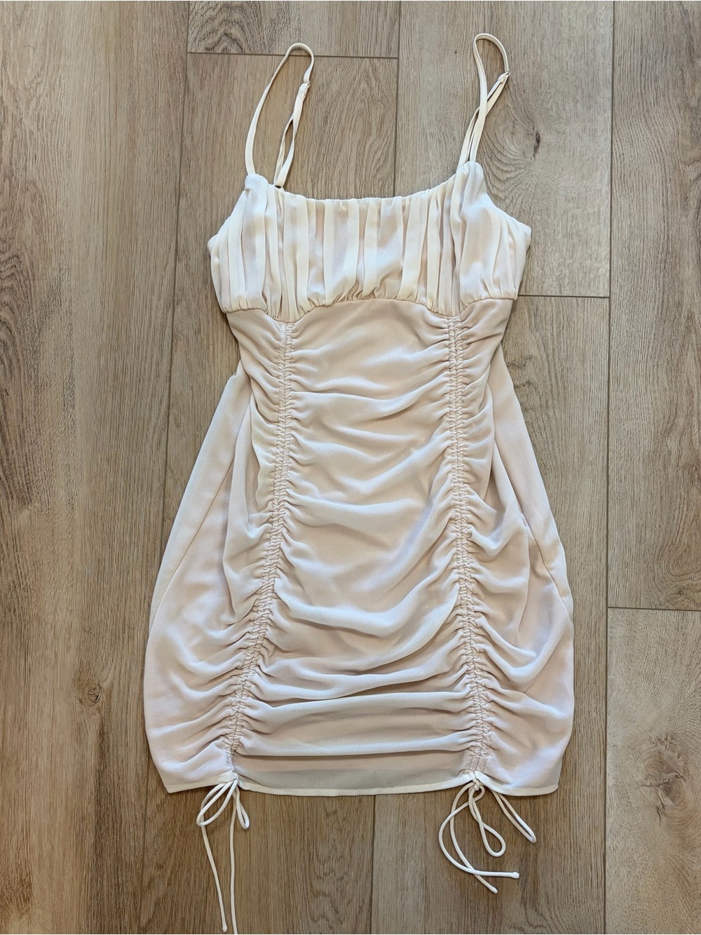 Cream Ruched Mini Dress